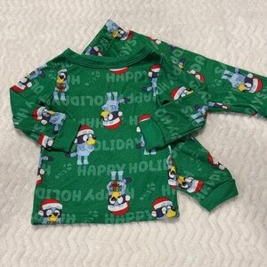 12M Bluey Green Holidays Pajama Set
